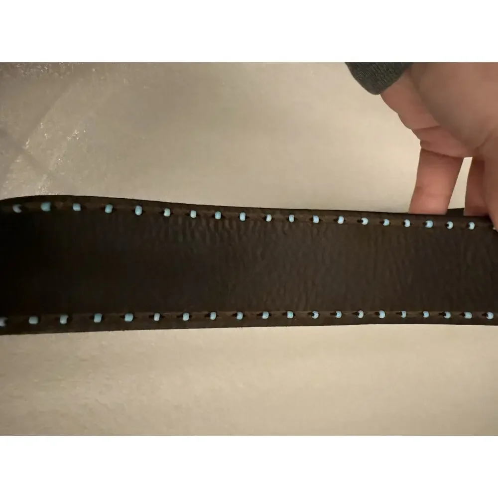 VTG Lauren Ralph Lauren Turquoise Color Beads Leather Black Belt Boho Western L
